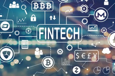 Bulanık şehir ışıkları ile cryptocurrency fintech Tema