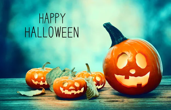 Buon Halloween con zucche di notte — Foto Stock