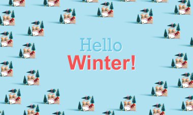 Noel ağaçları taşıyan araba ile kış mesaj Merhaba