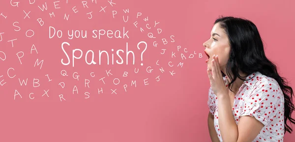 Você fala espanhol tema com a jovem mulher falando — Fotografia de Stock