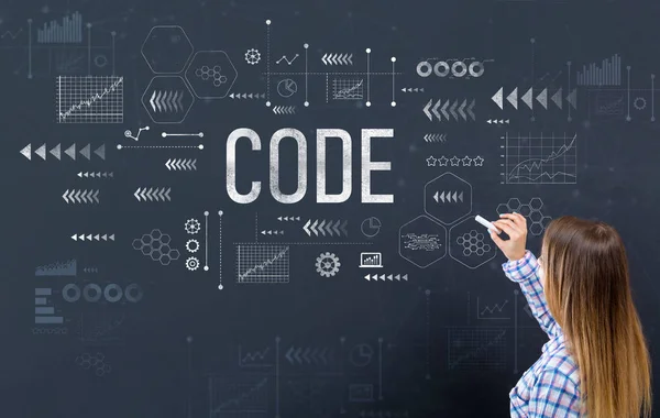Code with young woman — Stock Photo, Image