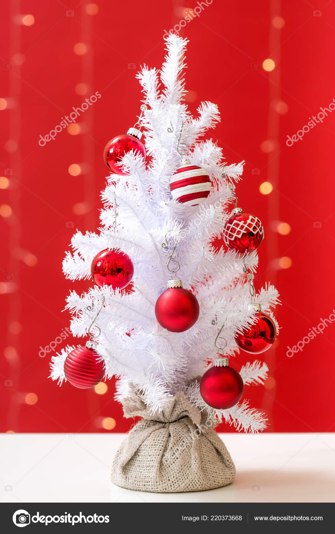 Small White Christmas Tree With Baubles Stock Photo C Melpomene