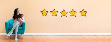 5 Star Rating kadınla tablet kullanma