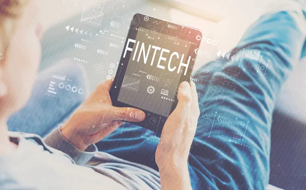 Fintech with man using a tablet — Stock Photo, Image