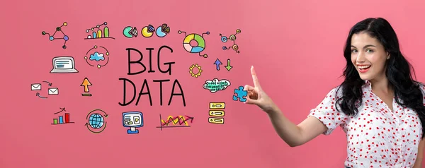 Big Data s mladou ženou — Stock fotografie