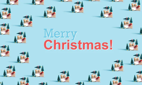 Merry christmas wiadomość z samochodów przewożących choinki — Zdjęcie stockowe