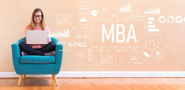 MBA with woman using a laptop — Stock Photo, Image