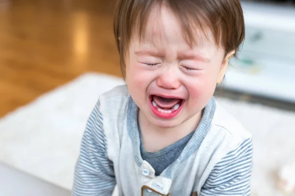 心烦的蹒跚学步的男孩哭泣 — 图库照片