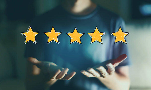 Five star rating with young man