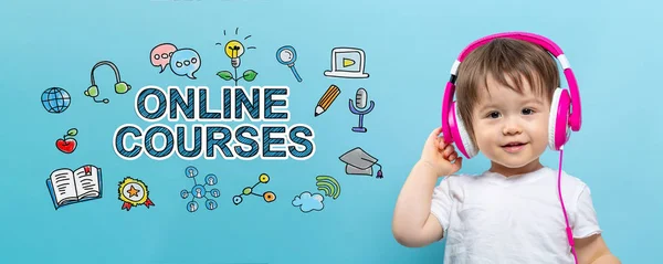 Online courses with toddler boy with headphones — Stock Photo, Image