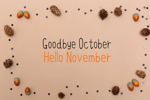 Au revoir Octobre Bonjour Message de novembre avec thème d'automne — Photo