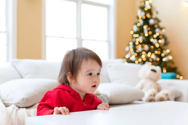 Счастливый мальчик играет на Рождество — стоковое фото