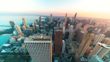 Günbatımı Downtown Chicago hızlandırılmış