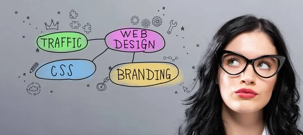 Web designkoncept med ung affärskvinna — Stockfoto