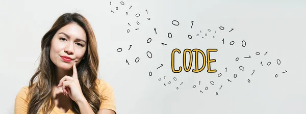 Código com mulher jovem — Fotografia de Stock