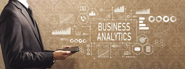 Business analytics, üzletember, gazdaság, egy tabletta számítógép — Stock Fotó