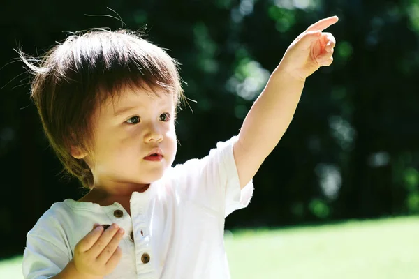 Småbarn pojke pekar på något — Stockfoto