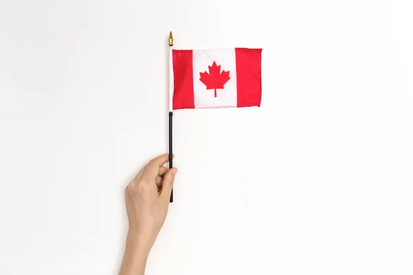 Persona che detiene una bandiera canadese — Foto Stock
