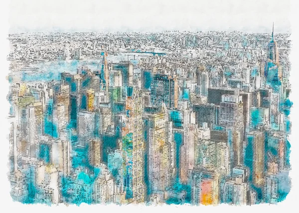 Вид с воздуха на Манхэттен, Нью-Йорк — стоковое фото