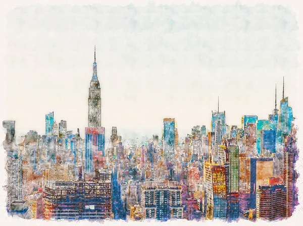 Luchtfoto van de new york city skyline — Stockfoto