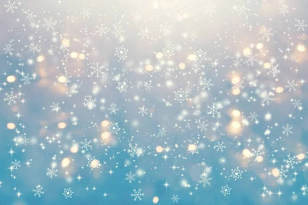 Νιφάδες χιονιού σε μια αφηρημένη λαμπερό ανοιχτόχρωμο φόντο — Φωτογραφία Αρχείου
