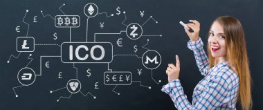 Genç kadın ile cryptocurrency ICO Tema