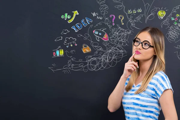 Muchos pensamientos con la mujer joven — Foto de Stock