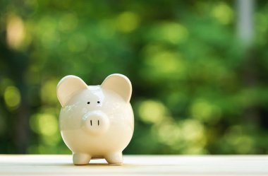 Orman arka plan üzerinde bir kumbara