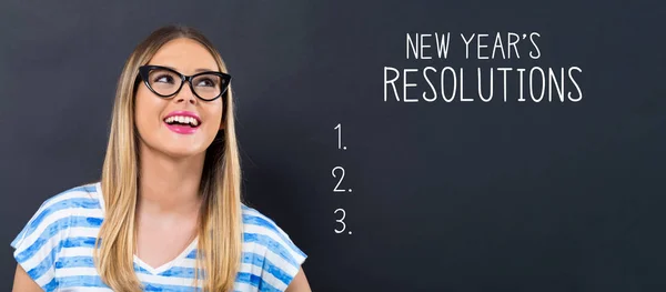 New years resolution with happy young woman — Stock Photo, Image