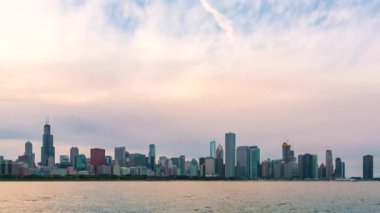 Günbatımı Downtown Chicago hızlandırılmış