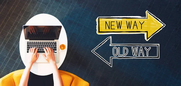 Old way or new way with person using a laptop