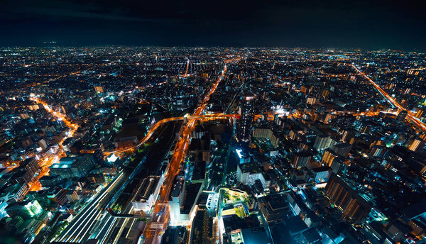 Aerial view of the Osaka cityscape at night