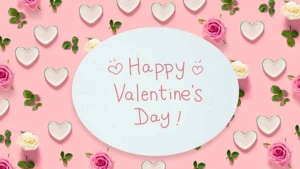 Mensaje de San Valentín con rosas y corazones —  Fotos de Stock