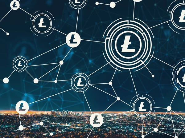 Litecoin with downtown LA — Stock Photo, Image