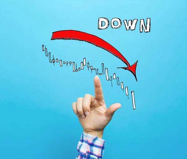 Market down trend chart with hand