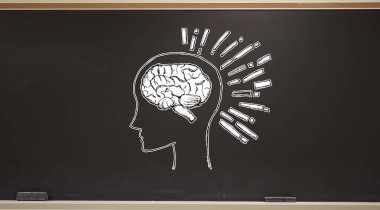 Brain illustration on a blackboard