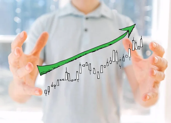 Piaci fel trend chart fiatalemberrel — Stock Fotó