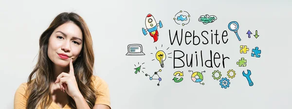 Website builder with young woman — Stock Photo, Image