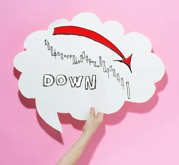 Market down trend chart with a speech bubble