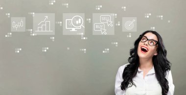 Hisse senedi Alım Satım genç işkadını konseptiyle