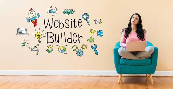 Website builder with woman using a laptop — Stock Photo, Image