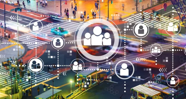 Social connections with city traffic intersection — Stock Photo, Image