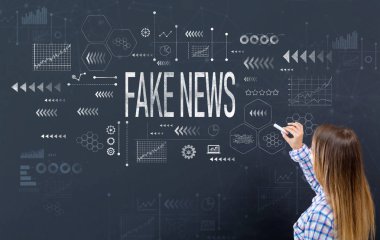 Fake news with young woman clipart