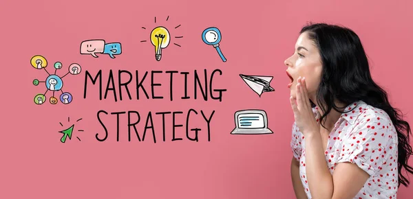 Estratégia de marketing com a mulher jovem falando — Fotografia de Stock