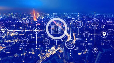 Akıllı şehir kavramı Tokyo hava Manzaralı