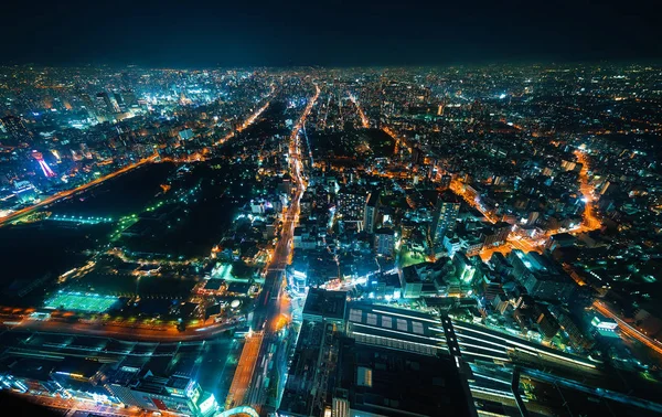 Luftaufnahme von Osaka, Japan bei Nacht — Stockfoto