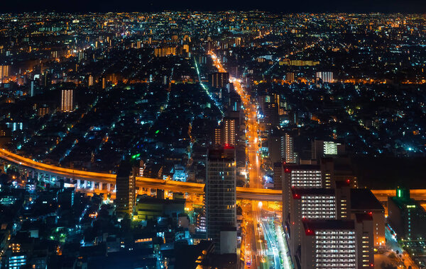 Aerial view of the Osaka cityscape at night