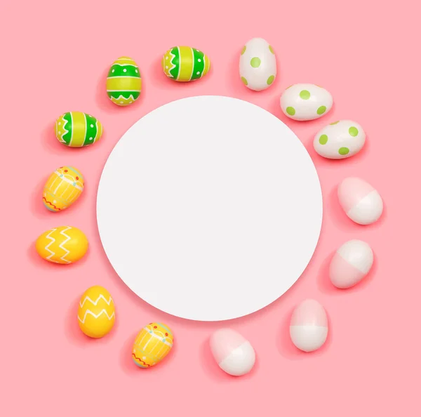 Round frame of Easter eggs with white paper — Stock Photo, Image