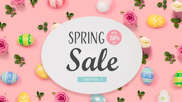 Spring sale message with Easter eggs — Stock Photo, Image