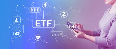 Cryptocurrency Etf tema ile bir tablet kullanan kadın